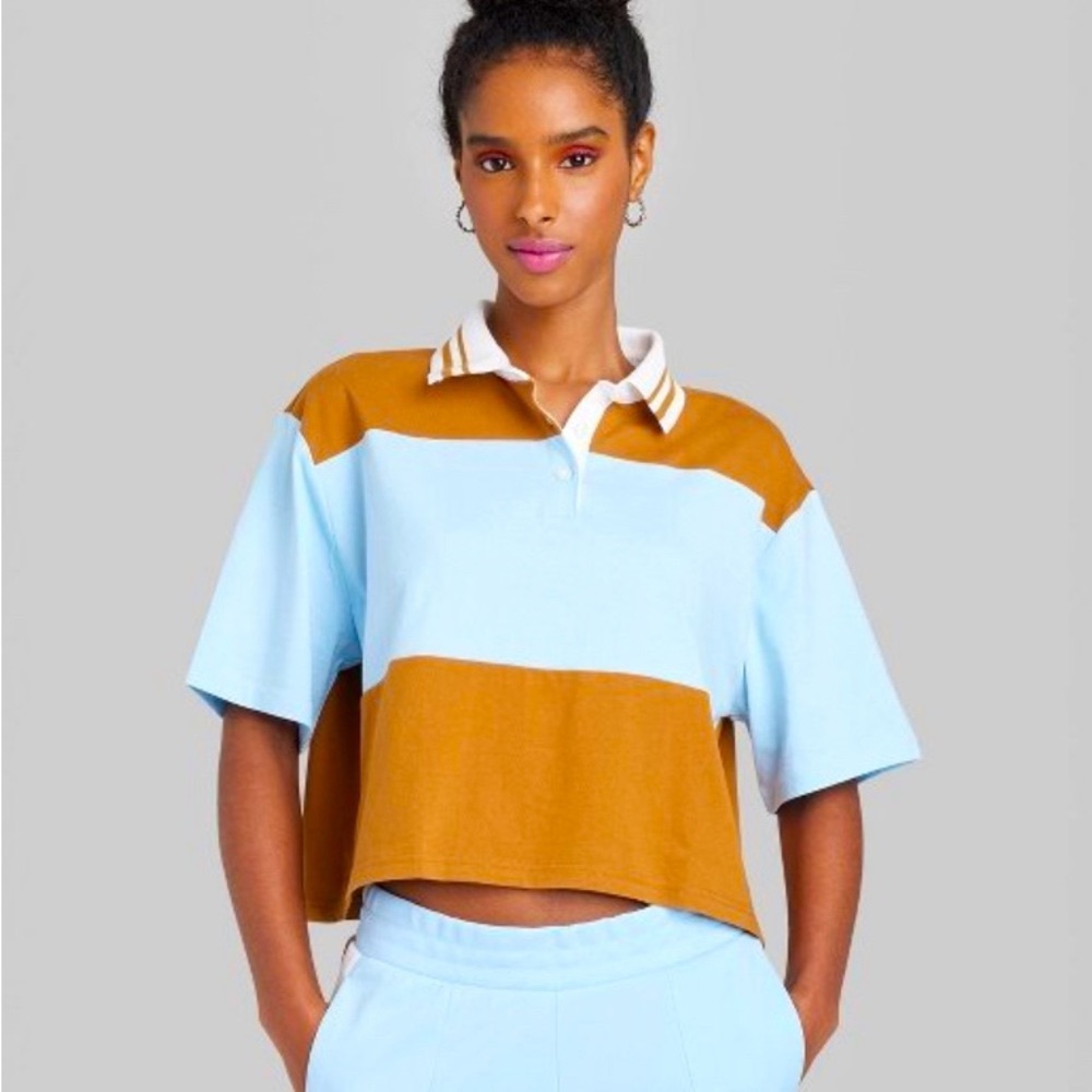Women's Rugby Short Sleeve Shirt by Wild Fable . Size XL. Light Blue